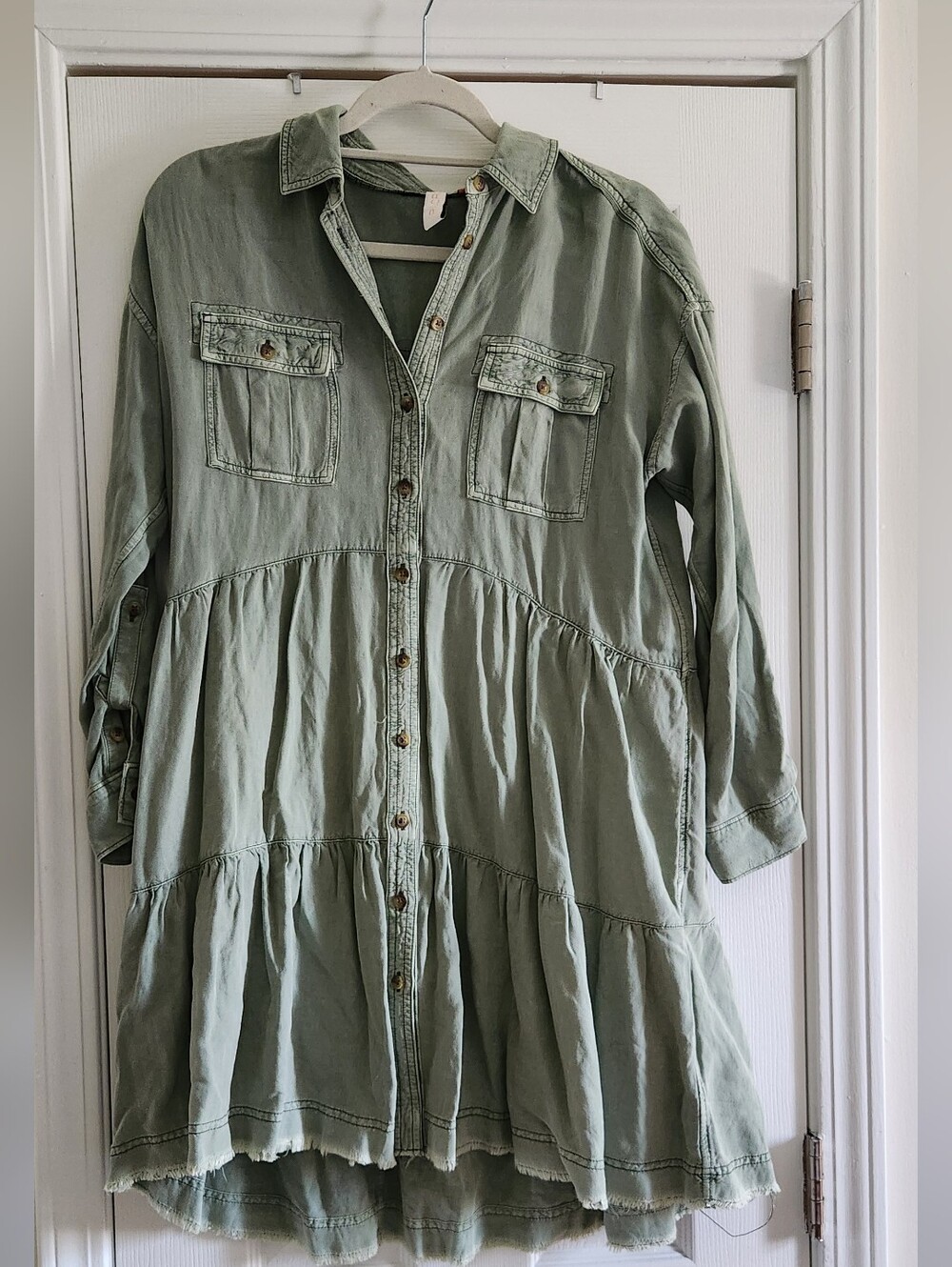 Pilcro Sage Green Button-Front Utility Shirt